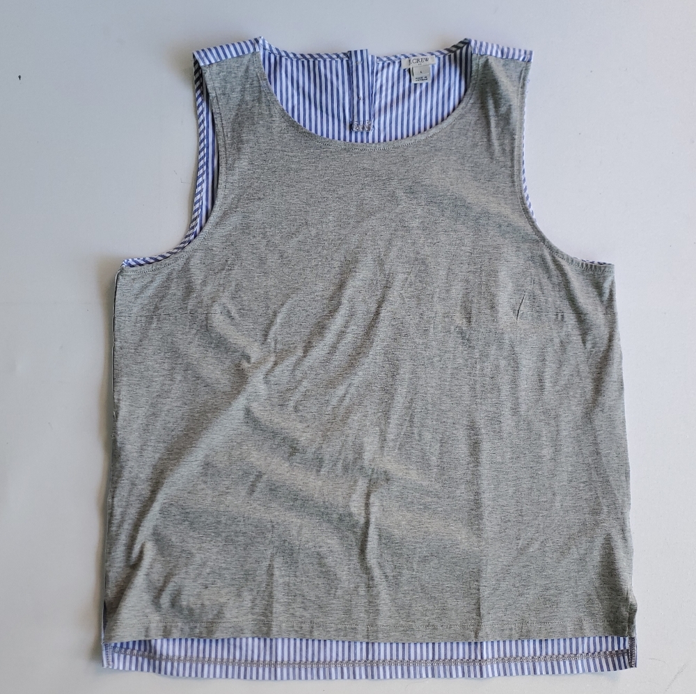 J. Crew Gray Blue Striped Contrast Terry Tank Top Size L